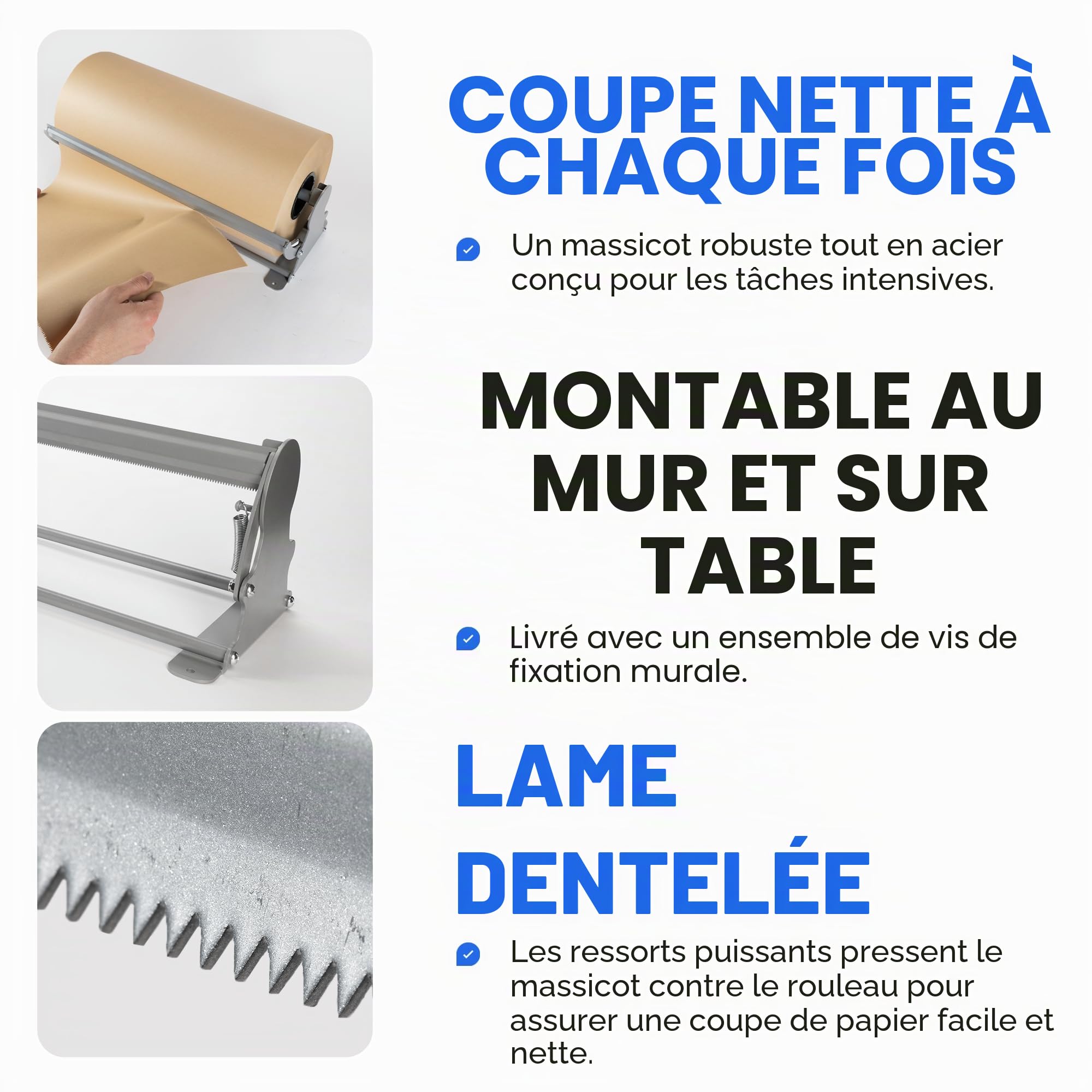 IDL Packaging Distributeur de rouleau de papier kraft de 91,4 cm et cutter pour rouleaux jusqu'à 91,4 cm de large et 22,9 cm de diamètre – Support de papier en acier renforcé avec cutter – Pour papier