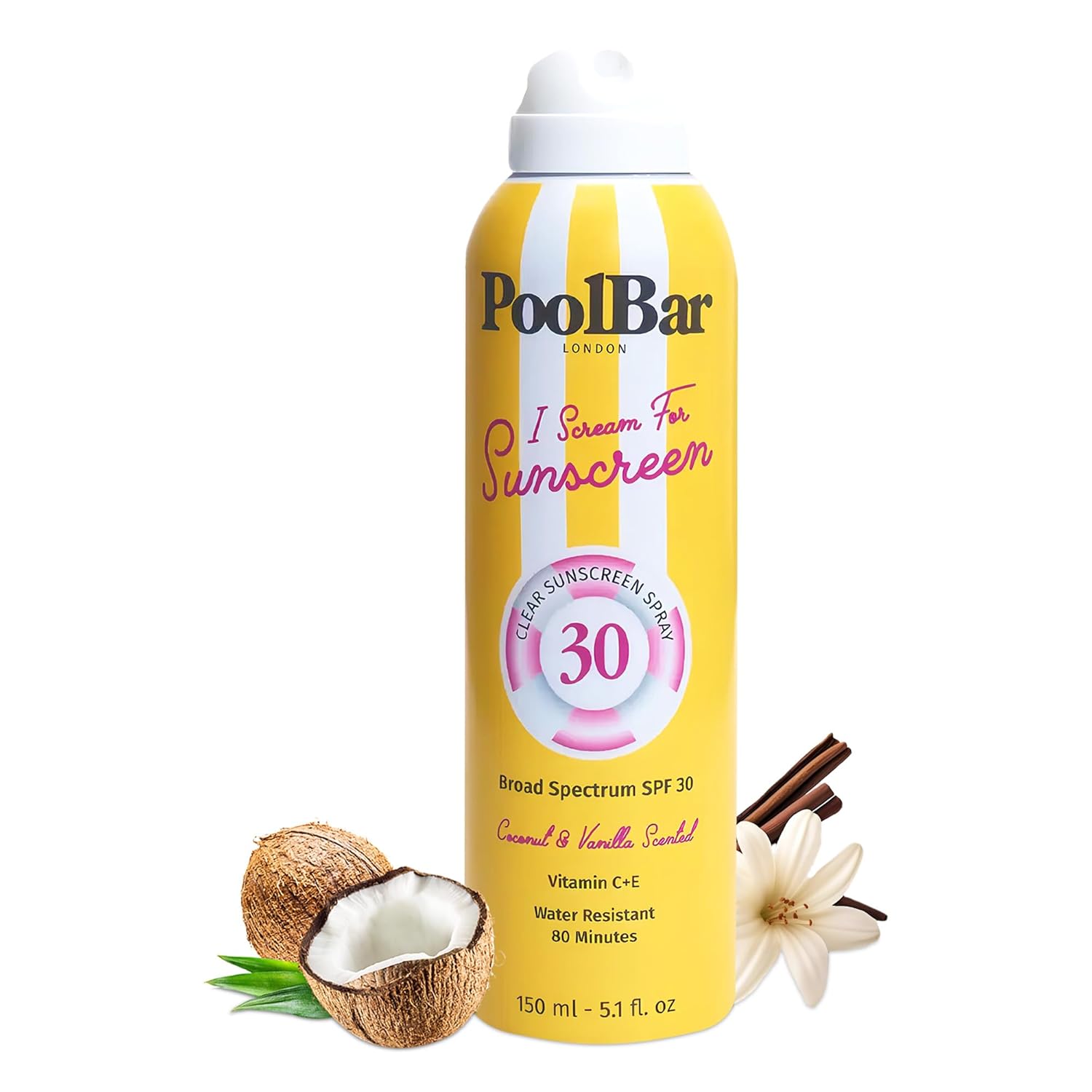 PoolBar SPF 30 Clear Sunscreen Spray Broad Spectrum UVA UVB Sun Protection Spray Lightweight Non-Greasy Formula with Vitamins