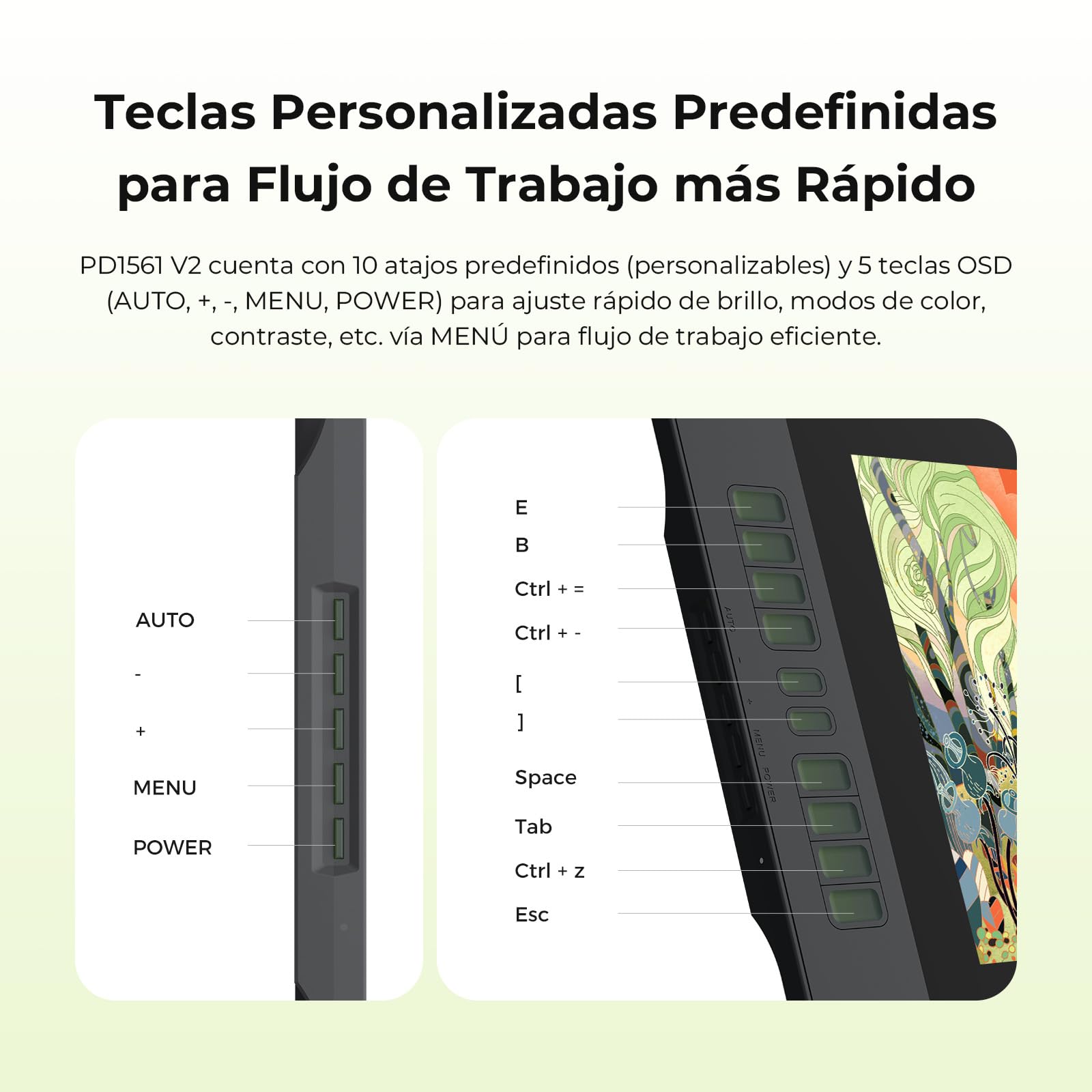 GAOMON PD1561 V2 Tableta gráfica con pantalla, Tableta gráfica de 15,6 pulgadas,16384 niveles de presión del lápiz, 99% sRGB, △E 1,5, 10 teclas de dibujo, Compatible con Windows, Mac, Android y Linux | 99 % sRGB E<1.5, soporte ajustable, tableta gráfica p