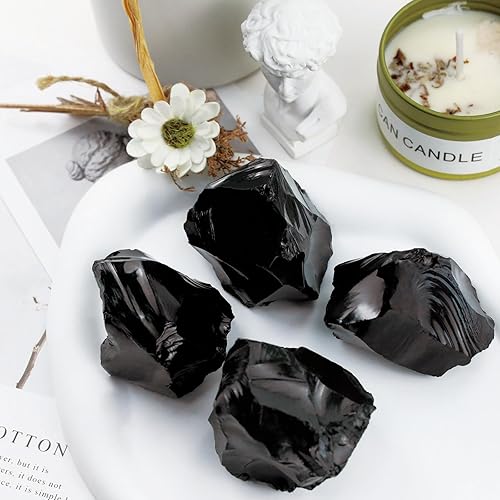 Miniatura 4 de XIANNVXI Cristales grandes de obsidiana negra de 2.5 pulgadas, piedras en bruto, naturales en bruto, piedras preciosas de roca a granel para