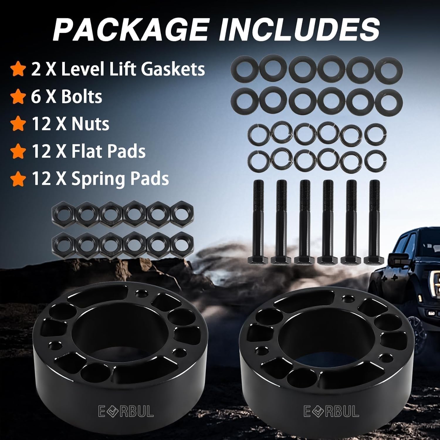 3" Level Lift Kits, Front Suspension Strut Spacer Lift Kit Compatible with Ford F150 2004-2024 Expedition 2003-2018, Lincoln Mark LT, 2 PCS Aluminium Alloy Front Chassis Leveling Lift Kits