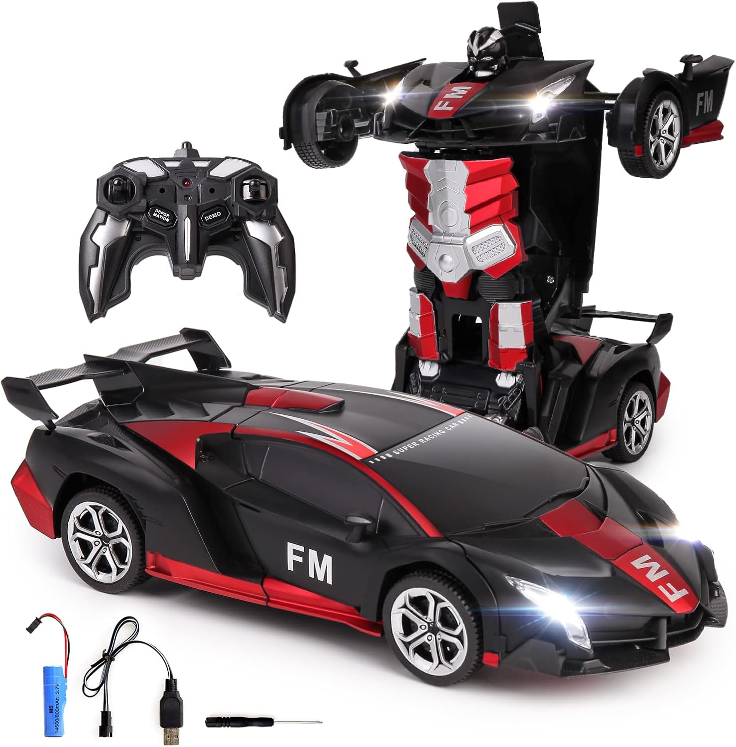 KULARIWORLD Remote Control Transform Car Robot 2.4Ghz 1:18 Rechargeable RC Car Toys for Kids One Button Deformation 360 Degree Rotating Drifting Christmas Birthday Gifts for Boys and Girls 3-12