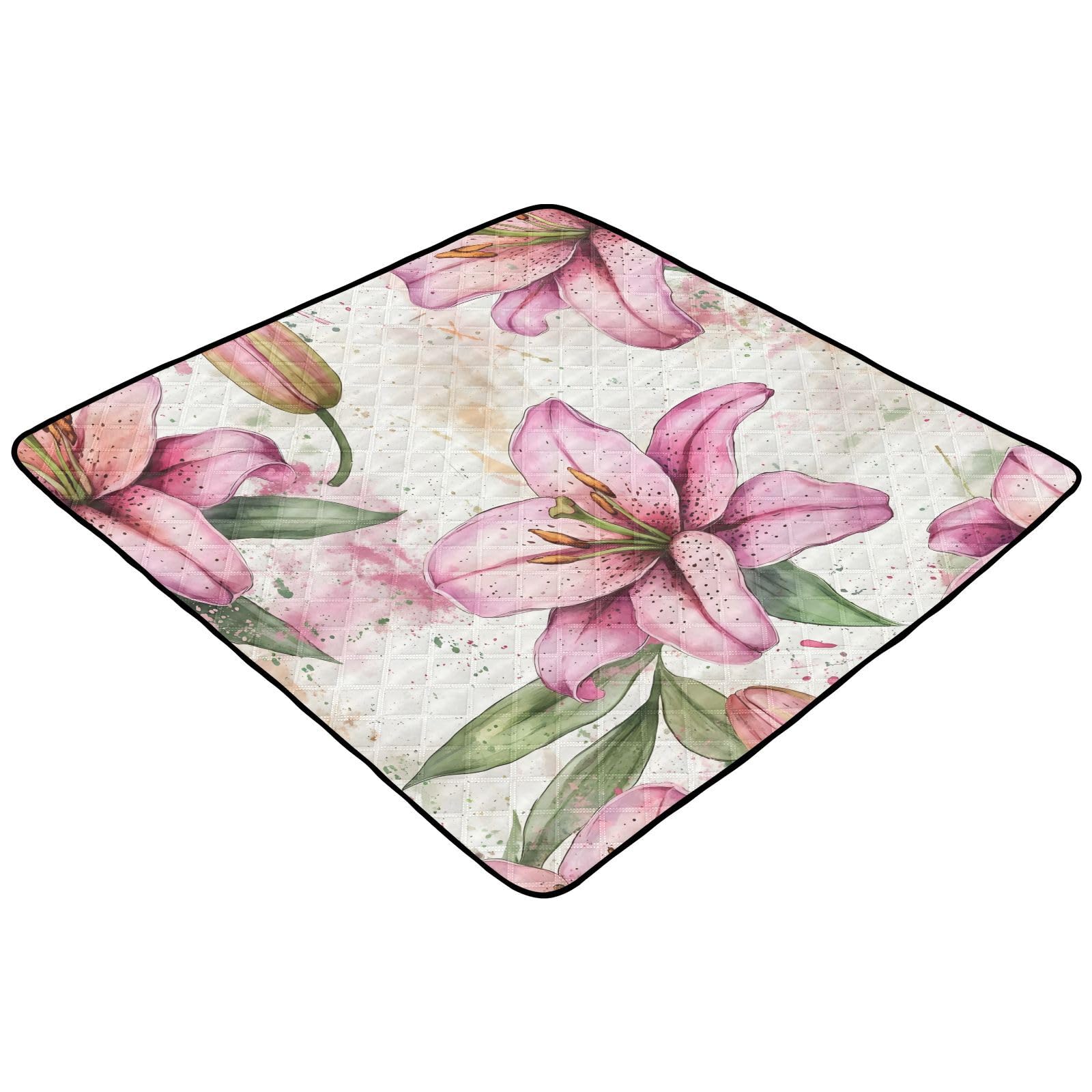 BOESI Watercolor Lily Pattern Baby Play Mat, 50“ X 50” Washable Folding Crawling Mat, Baby Floor Mat, Soft, Thick, Non-Slip