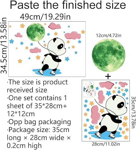 Miniatura 6 de Calcomanías de pared de panda que brillan en la oscuridad, 38 piezas de calcomanías fluorescentes de animales, estrellas, luna, nubes, niñas, bebés,