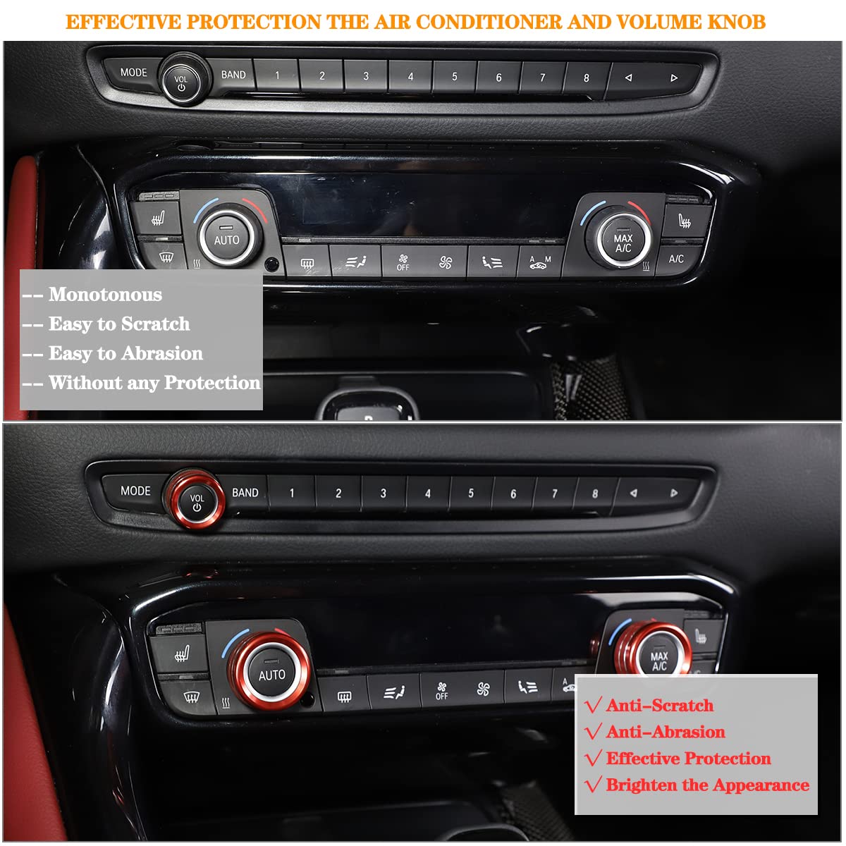 Fit for Toyota Supra GR A90 A91 MK5 2019-2026 Air Conditioner and Volume Knob Cover, Aluminum Alloy Air Conditioner Volume Tune Button Cover Trim 3Pcs (Red)