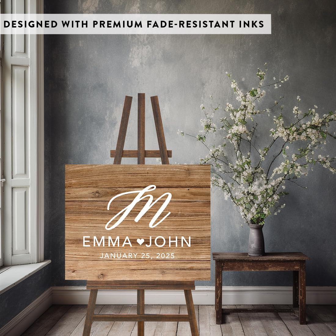 Andaz Press Custom Large Canvas Wedding Guest Book Alternative, 16 x 20 Inches, Rustic Wood Script Monogram Horizontal Personalized Sign Our Canvas Guest Book Signs For Wedding Rustic Woodland Theme