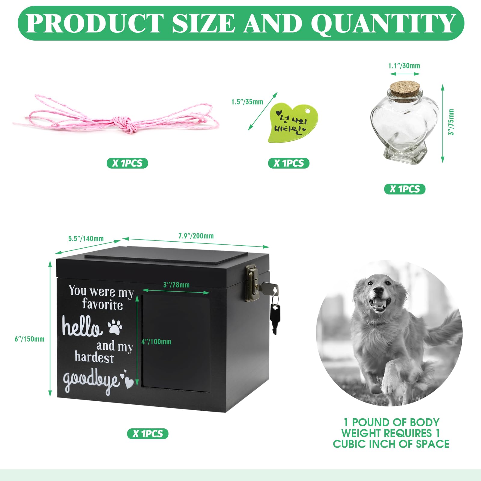 Yauhar 3Pcs XLarge Wooden Pet Memorial Urns for Dog or Cat Ashes 20 * 15 * 14cm Memorial Keepsake Box Cremation Urn with Photo Frame and Lock - Image 2