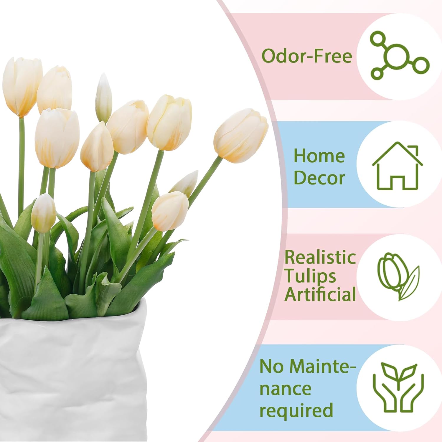 15 Pcs Off White Artificial Flowers Tulips Latex Plastic Soft Faux Bouquets for Party, Wedding, Home, Room, Garden Decor - Image 3