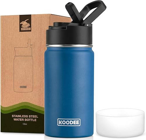 Miniatura 61 de koodee Botella de agua de 16 onzas de acero inoxidable de doble pared aislada al vacío, botella de agua de boca ancha con tapa de popote a prueba de