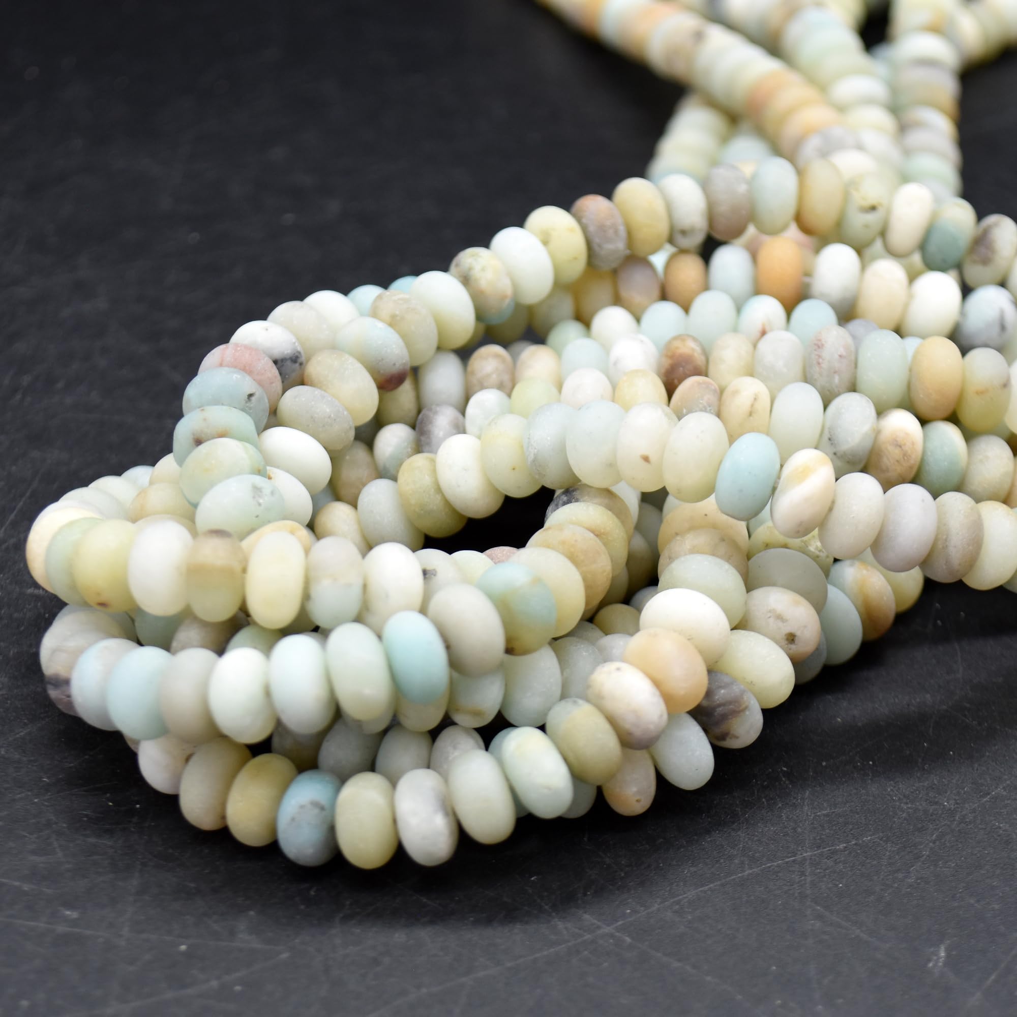 Grade A Natural Multi-Colour Amazonite Semi-Precious Gemstone Frosted Matte Rondelle Spacer Beads - 8mm x 6mm