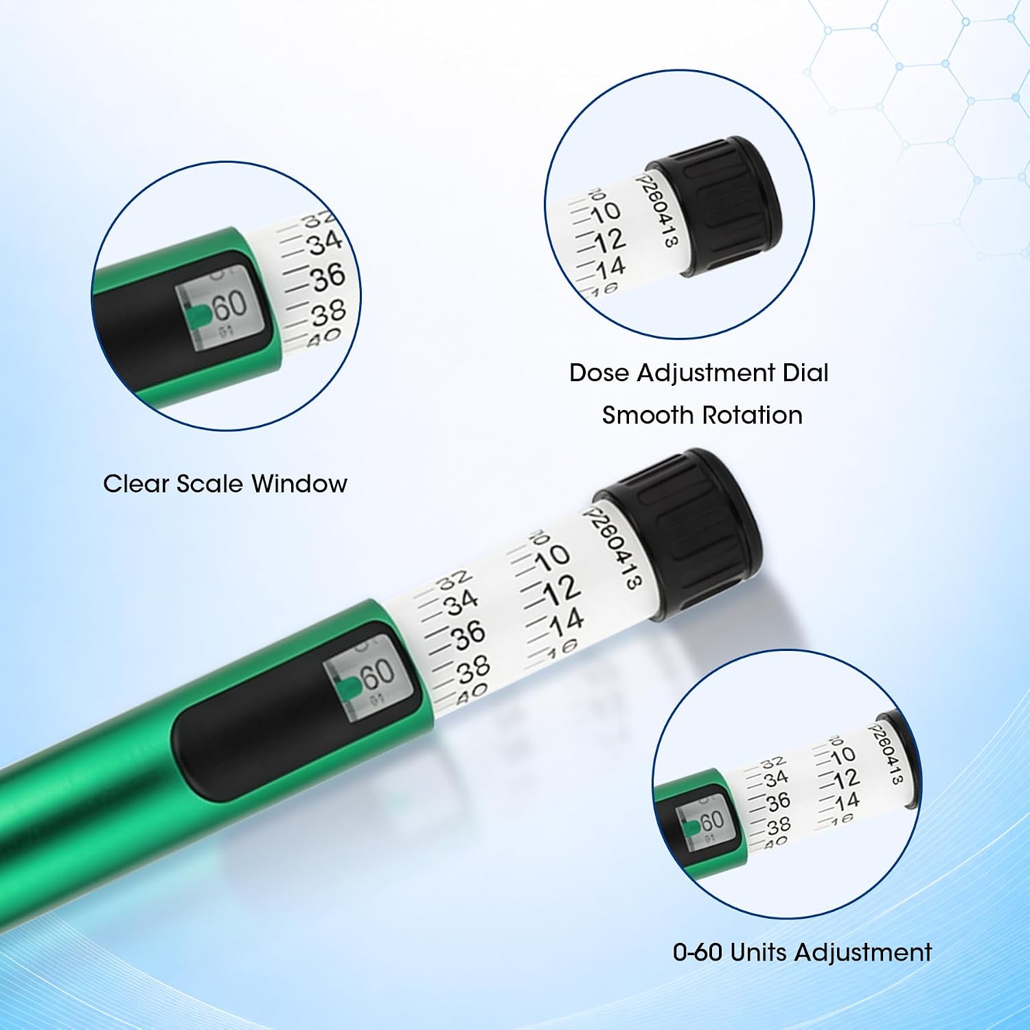 60 Unit Reusable Peptide Pen Injector, V1-V4 Injection Pens (Green)