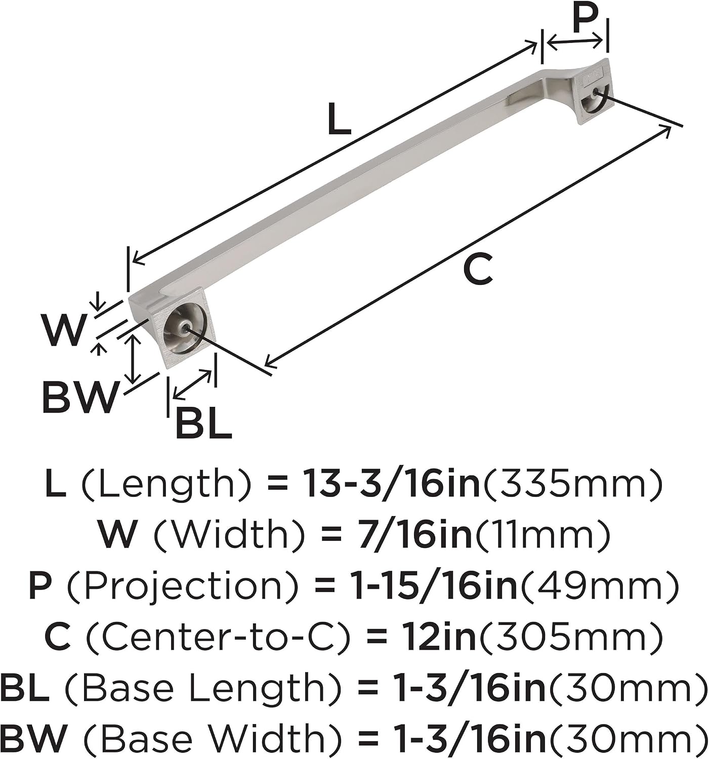 Amerock | Appliance Pull | Polished Nickel | 12 inch (305 mm) Center to Center | Mulholland | 1 Pack | Drawer Pull | Drawer Handle | Cabinet Hardware