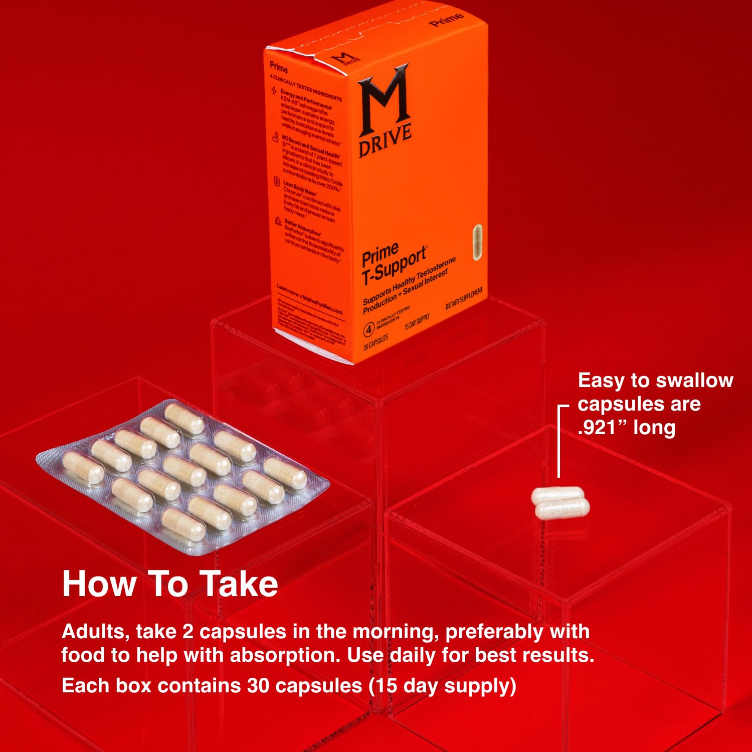 M Drive Prime - Men's T-Support Supplement, Max Energy, Focus & Lean Muscle, KSM-66 Ashwagandha, S7 Nitric Oxide Booster, Bioperine and DHEA,15 Servings, 30 Count — Amazon image 5