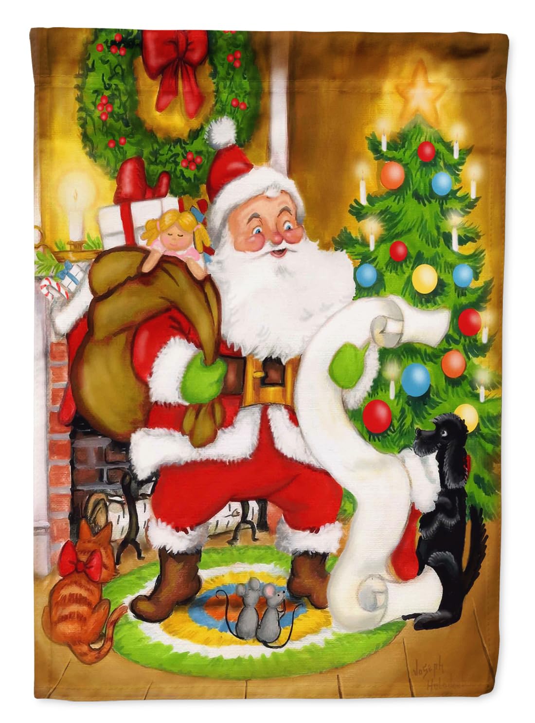 Caroline Treasures Babbo Natale Let Me Check My List, tela per la casa in formato esterno, multicolore, L