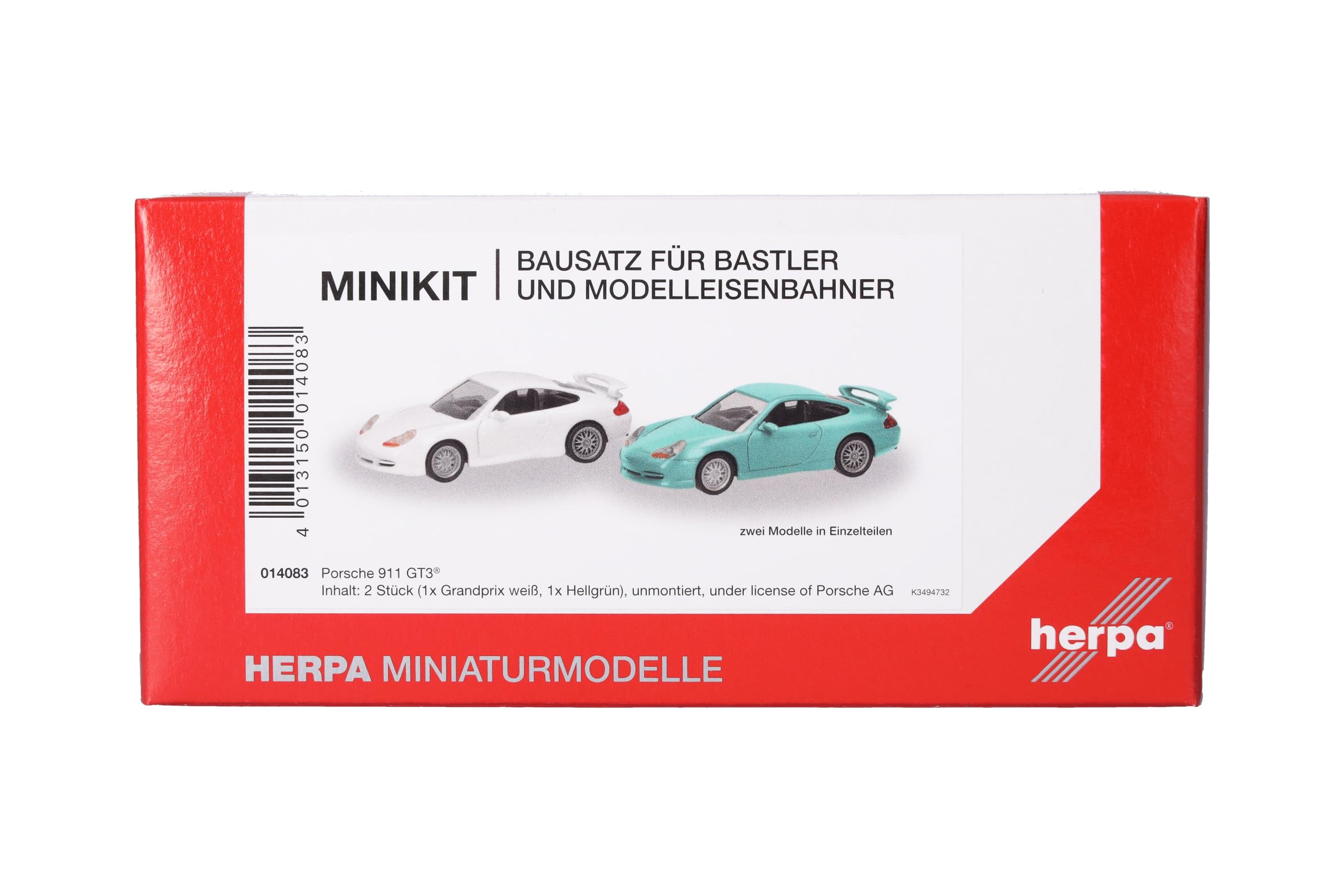 Herpa Model Kit MiniKit Porsche 911 GT3 (996) Grand Prix white and light green, 2 pieces, miniature at 1:87 scale