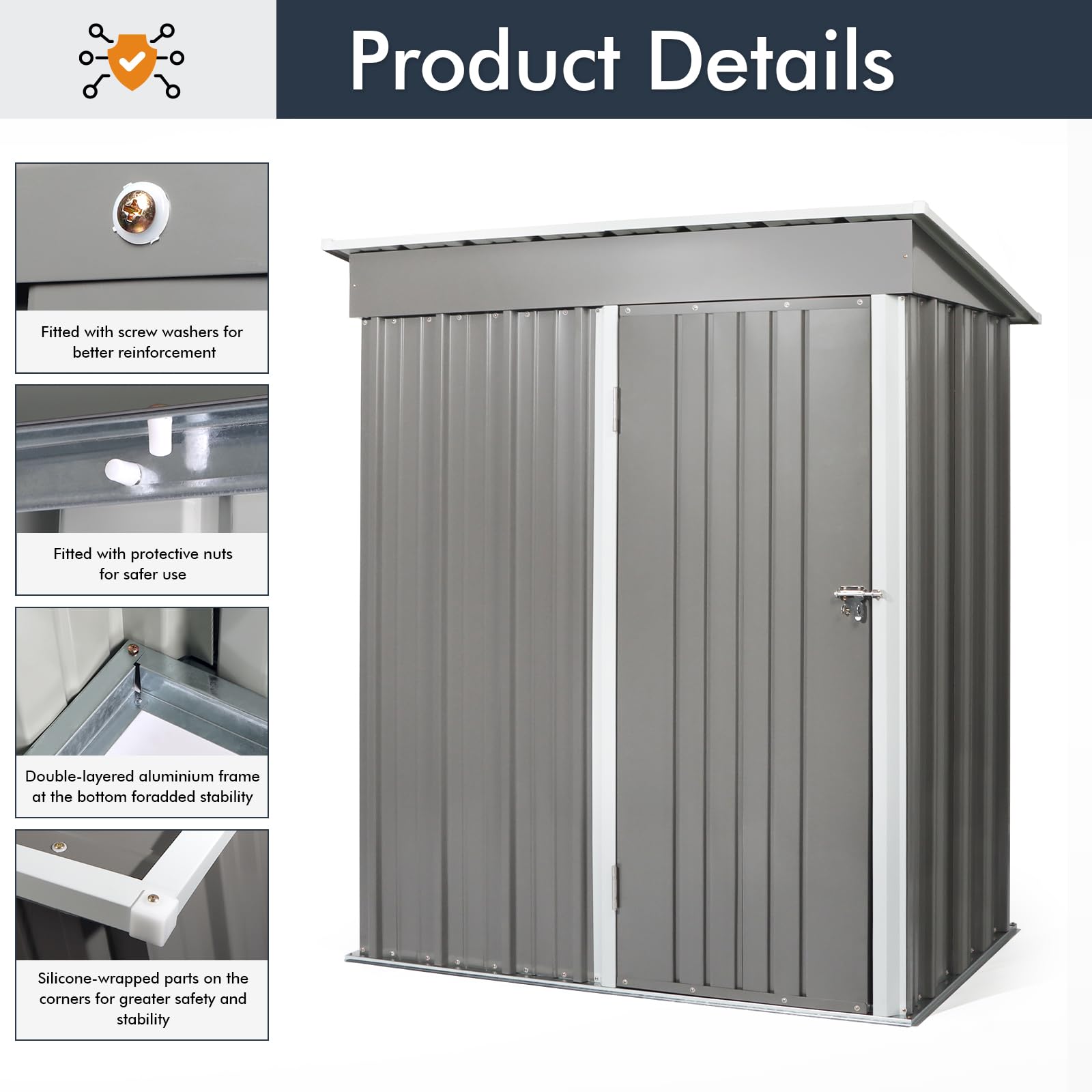 Caseta Jardin Exterior 160x94x181cm, Metálica Cobertizo Jardin Exterior para Almacenamiento de Herramientas en Patio Terraza