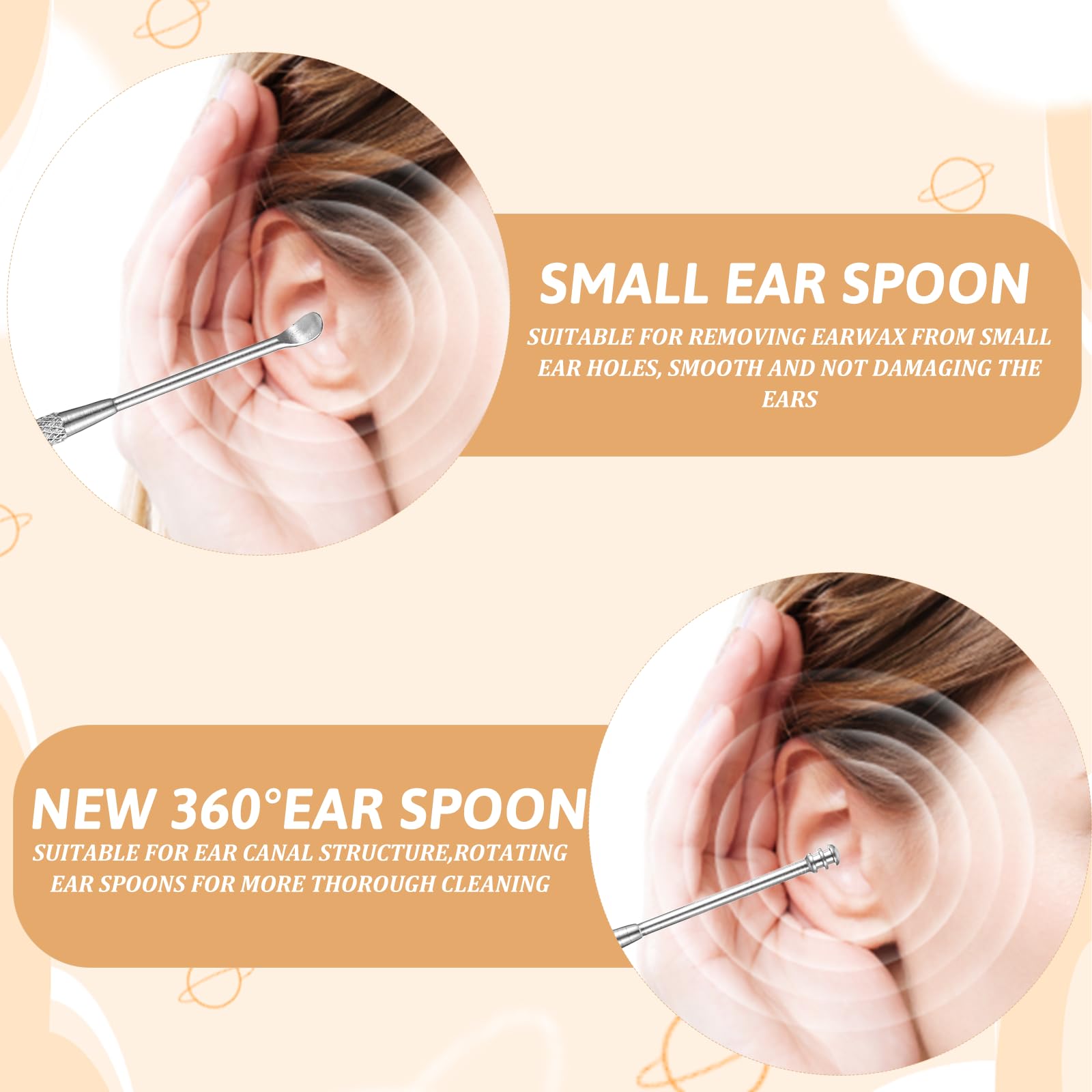 Lot de 2 cure-oreilles en acier inoxydable avec boîte de rangement