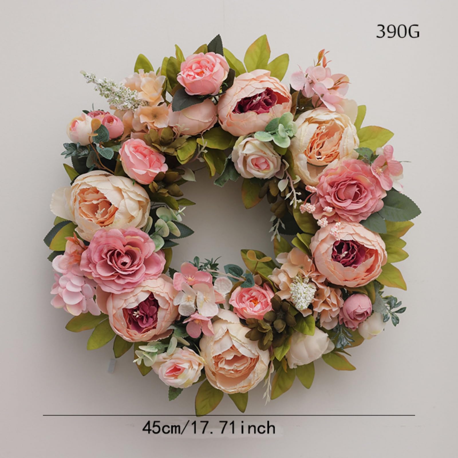 Künstlicher Pfingstrosen Türkranz in Rosa & Weiß, 45cm Blumenkranz für Haustür, Wand, Bauernhaus, Frühling Sommer, Innen & Außen, Hochzeitsdekoration