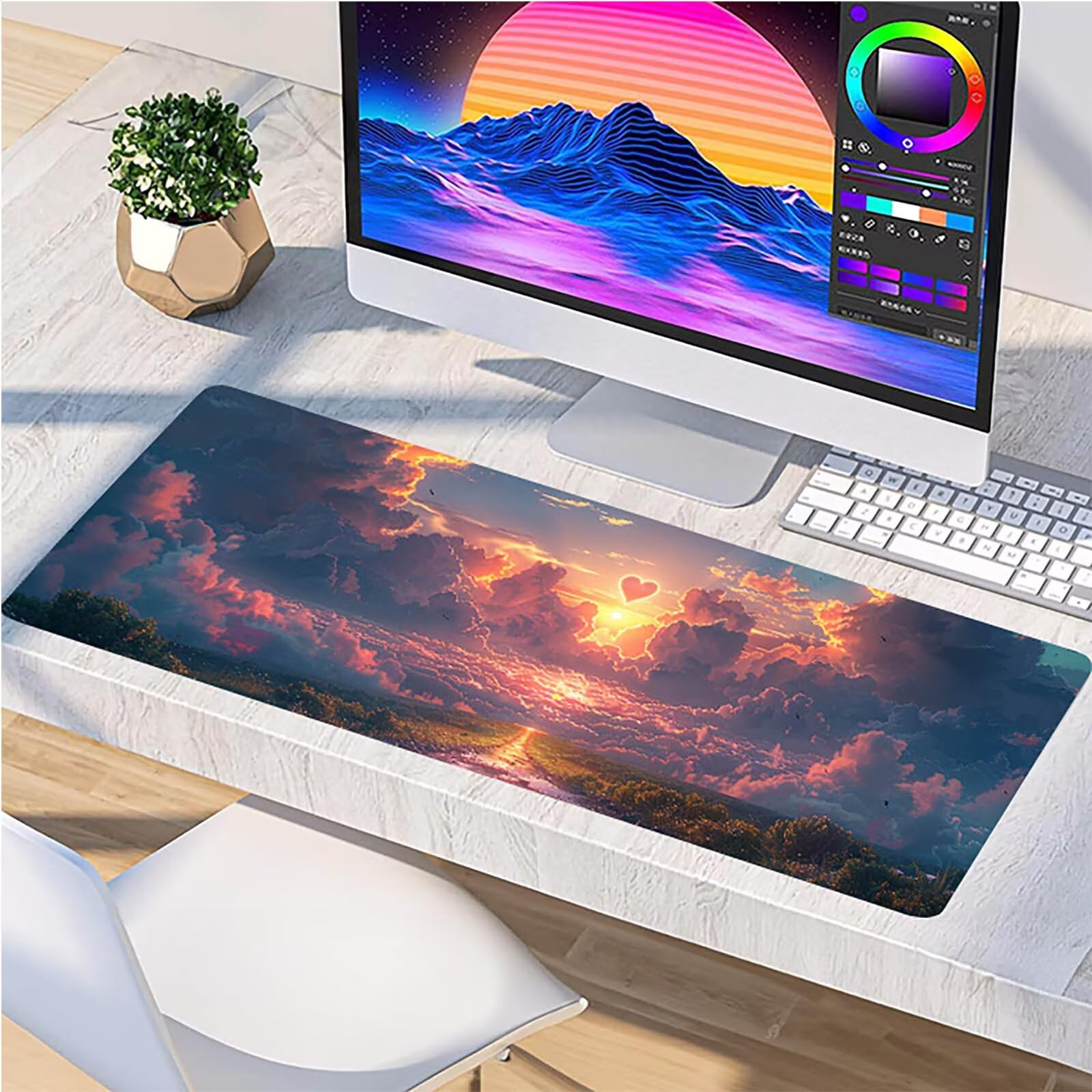 Tappetino Mouse XXL 1500 x 800 mm, Tappetino Mouse Nuvola, Gaming Mousepad Migliorare la Velocità e la Precisione, Mouse Pad con Base in Gomma Antiscivolo, Ufficio Accessori Gaming, Bianco 9-9153