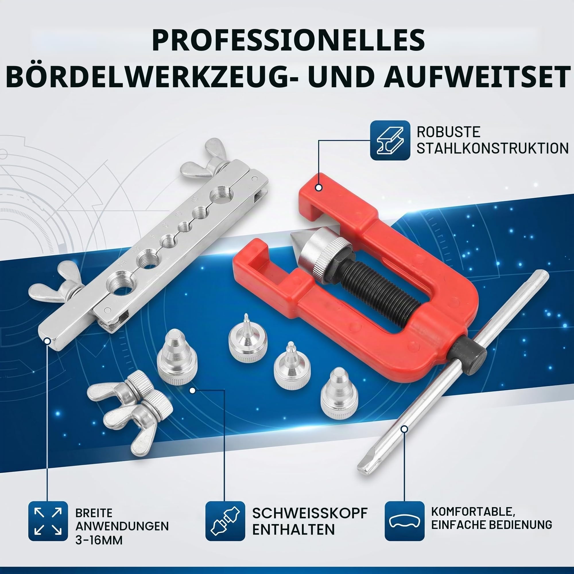 Klimaanlage Bördelwerkzeug Set Rohrexpander Bereich der Erweiterungslöcher 3mm - 19 mm Expansionsrohrbereich 3mm - 16 mm