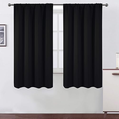 LEMOMO - Cortinas opacas negras de 38 x 63 pulgadas, juego de 2 paneles con bolsillo para varilla, cortinas para oscurecer la habitación y dormitorio