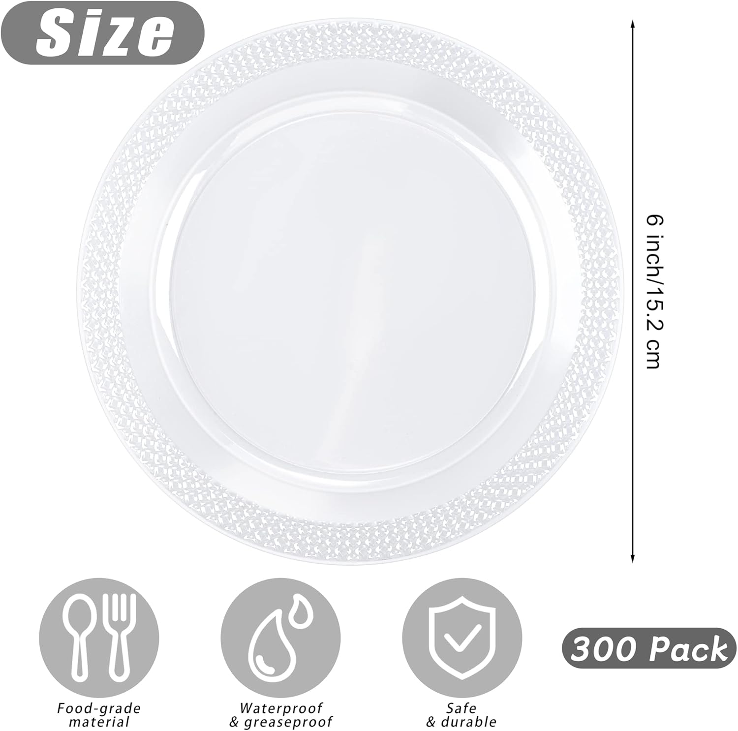 300 Pieces Clear Plastic Plates 6 Inch Small Disposable Round Dessert Plates Heavy Duty Appetizer Dinner Party Plate for Wedding BBQ Picnic Camping Events Party Supplies