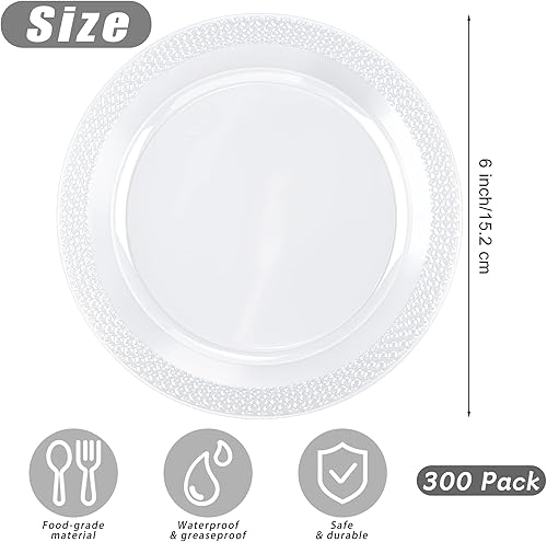 Miniatura 2 de 300 platos de plástico transparente de 6 pulgadas, pequeños platos redondos desechables para postre resistentes, platos de cena y fiesta para boda,