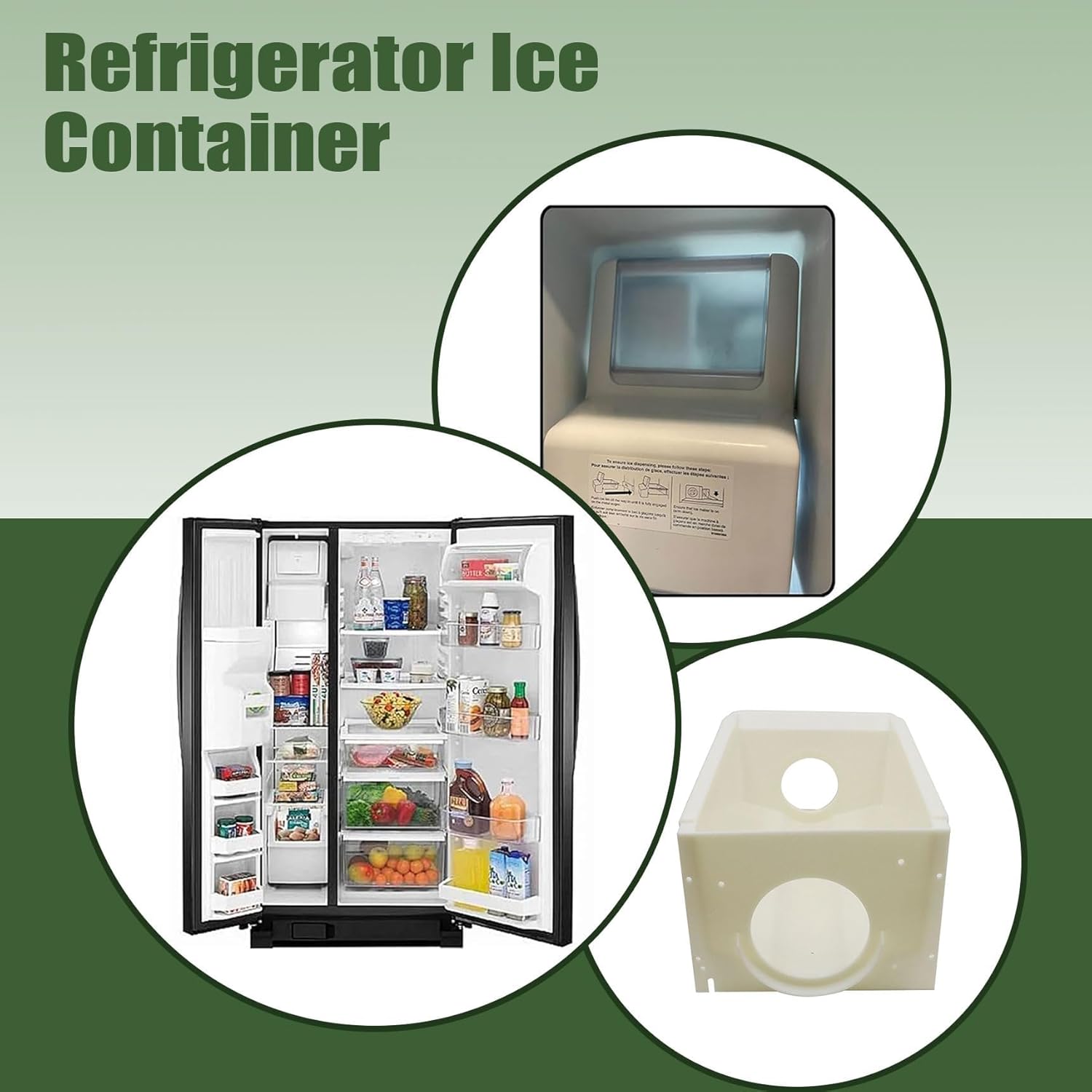 Refrigerator Ice Bucket Container W10670844 W10850492 Compatible with Whirlpool Kenmore Maytag Amana Ice Maker #W10138193 W10670844 Ice Container Bin