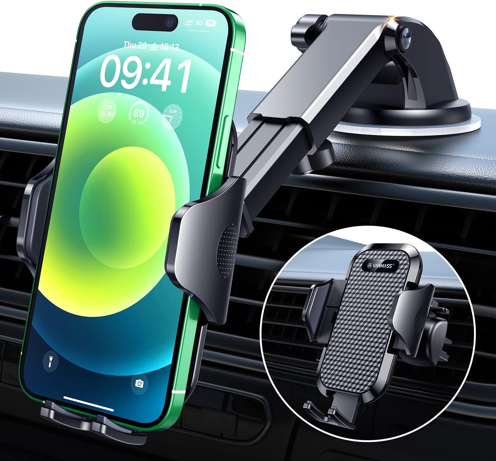 Car Phone Holder 2024 Military-Grade Phone Holder for Your Car Windshield Dashboard【 65 Lbs Strongest Suction】【Patent & Safety Certs】 Universal Cell Phone Car Mount for iPhone Samsung Android
