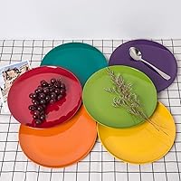 Vista 4 de KX-WARE Platos de melamina, juego de 6 platos llanos de 10.5 pulgadas, multicolor, 100% melamina aptos para lavavajillas, sin BPA