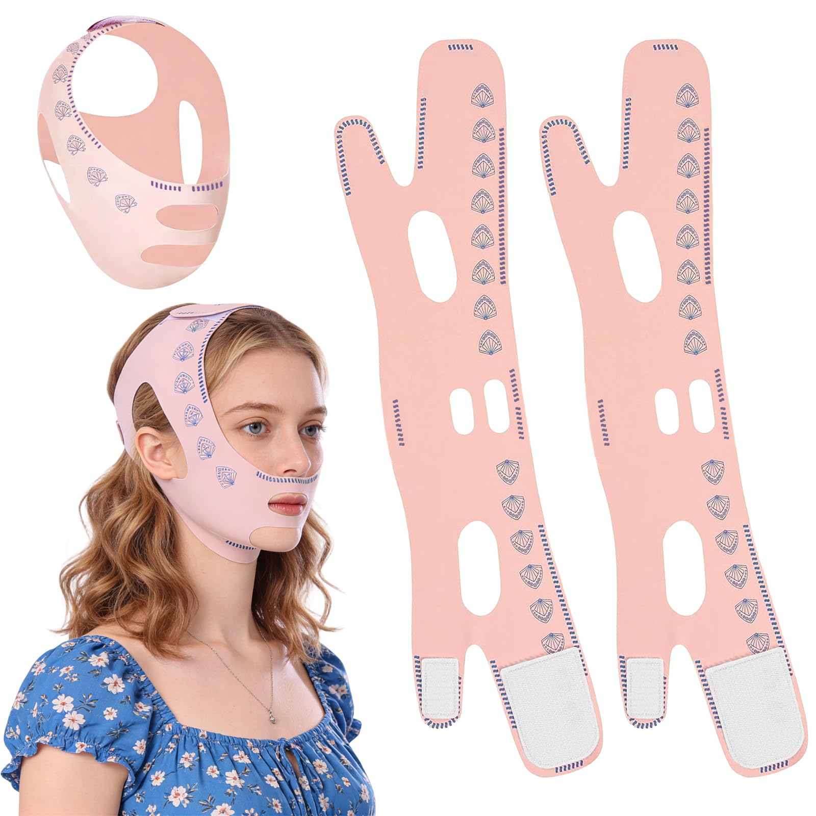 2 Piezas Correa Facial V Line Ajustable, Mascarilla para Papada Reutilizable en Forma de V, Banda de Ajuste de Cara de Barbilla en Forma de V, Banda Reafirmante Facial Transpirable, Ideal para Reducir