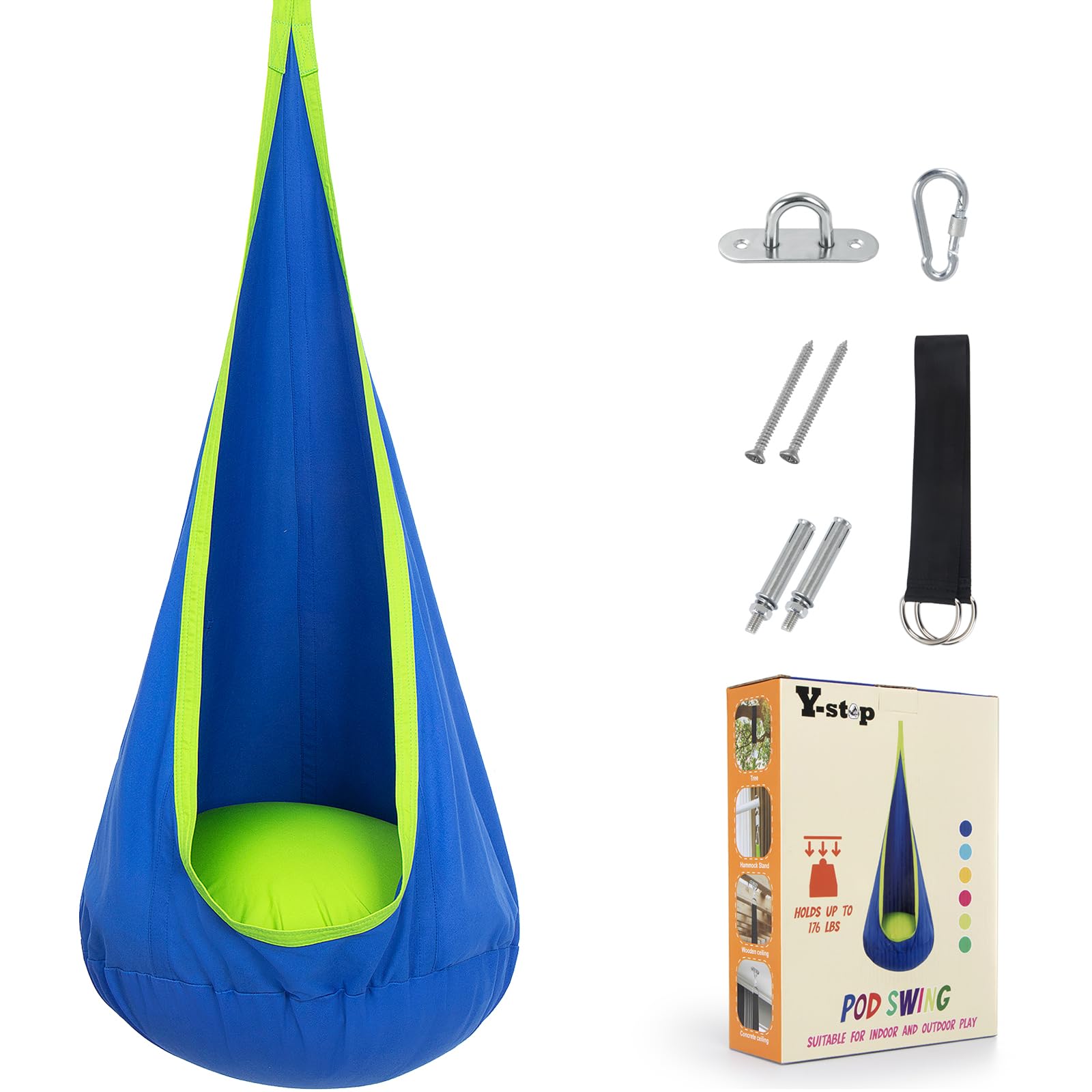 Photo 1 of Y- STOP Pod Swing for Kids, Sensory Indoor Hanging Hammock Chair with Inflatable Pillow Sensory Cocoon Pod Swing Seat for Kids with Pocket for Indoor and Outdoor Blue and Green