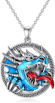 ドラゴンネックレス レディース スターリングシルバー ダブルドラゴンネックレス ブラックハートクリスタルペンダント バイキングドラゴンジュエリー 男性向けギ