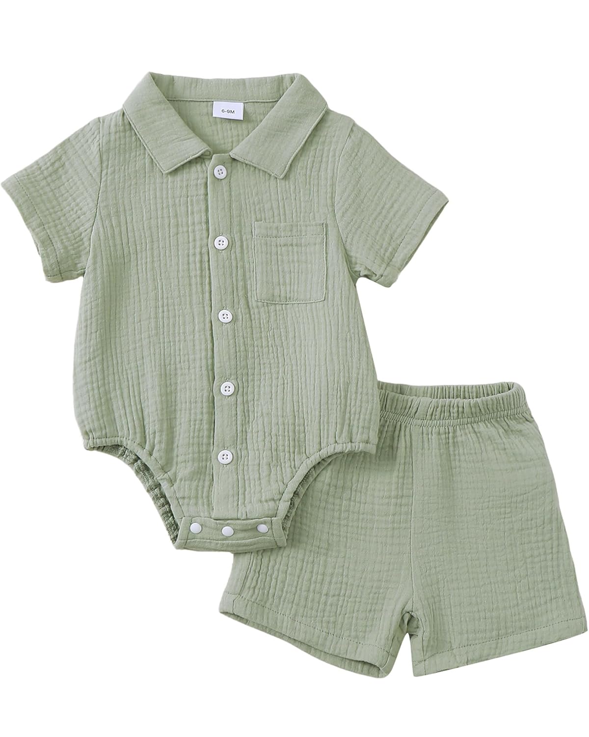 Jecson Newborn Boy Clothes Baby Boy Outfits Summer Cotton 2 Piece Set with Button Down Bodysuit and Shorts
