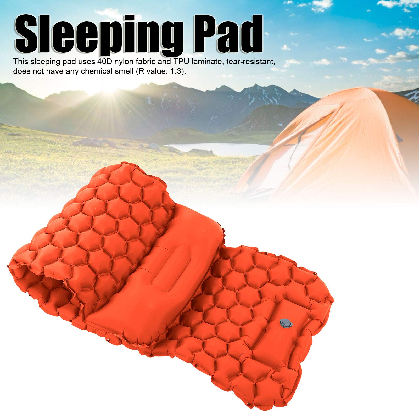Tappetino da Campeggio Air Sleeping Pad - Pad Gonfiabile Leggero da Viaggio con pressa a Pedale per Escursioni in Viaggio(Arancia)