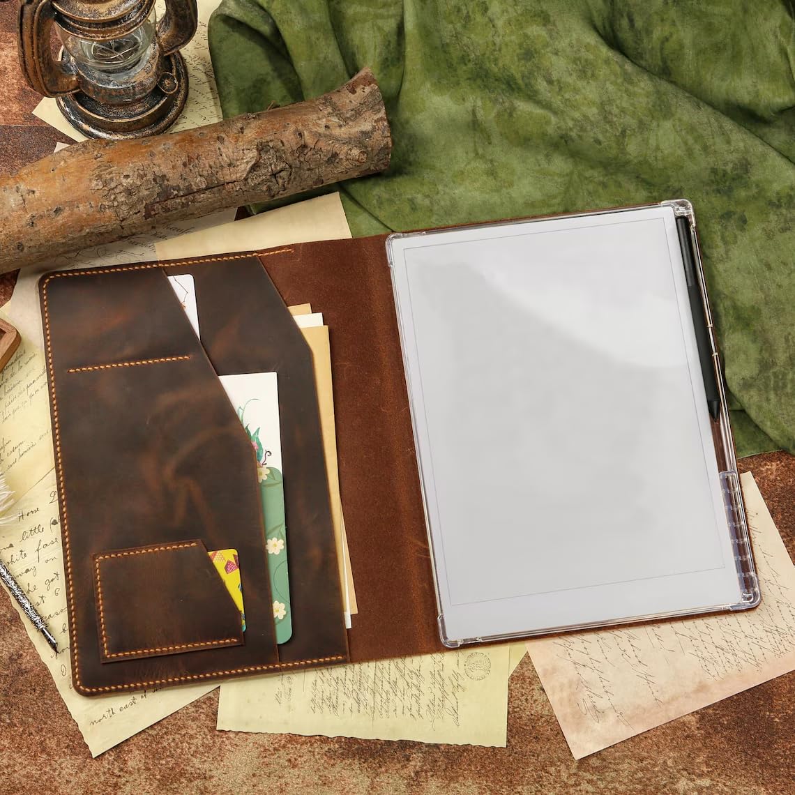 Genuine Leather Folio Case compatible with reMarkable Paper Pro,Leather Book Folio with Pen Holder Cover for Remarkable Paper Pro 11.8