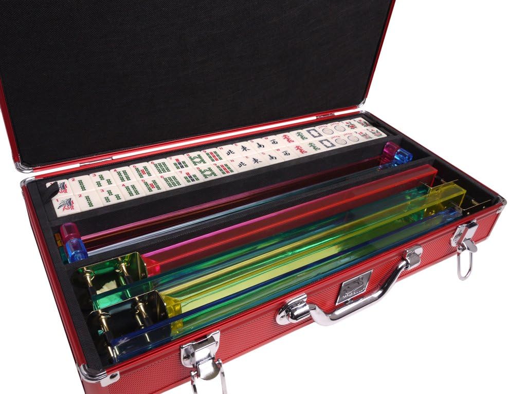 Set - Ivory Tiles - Classic Pusher Arms - Aluminum Case - Red