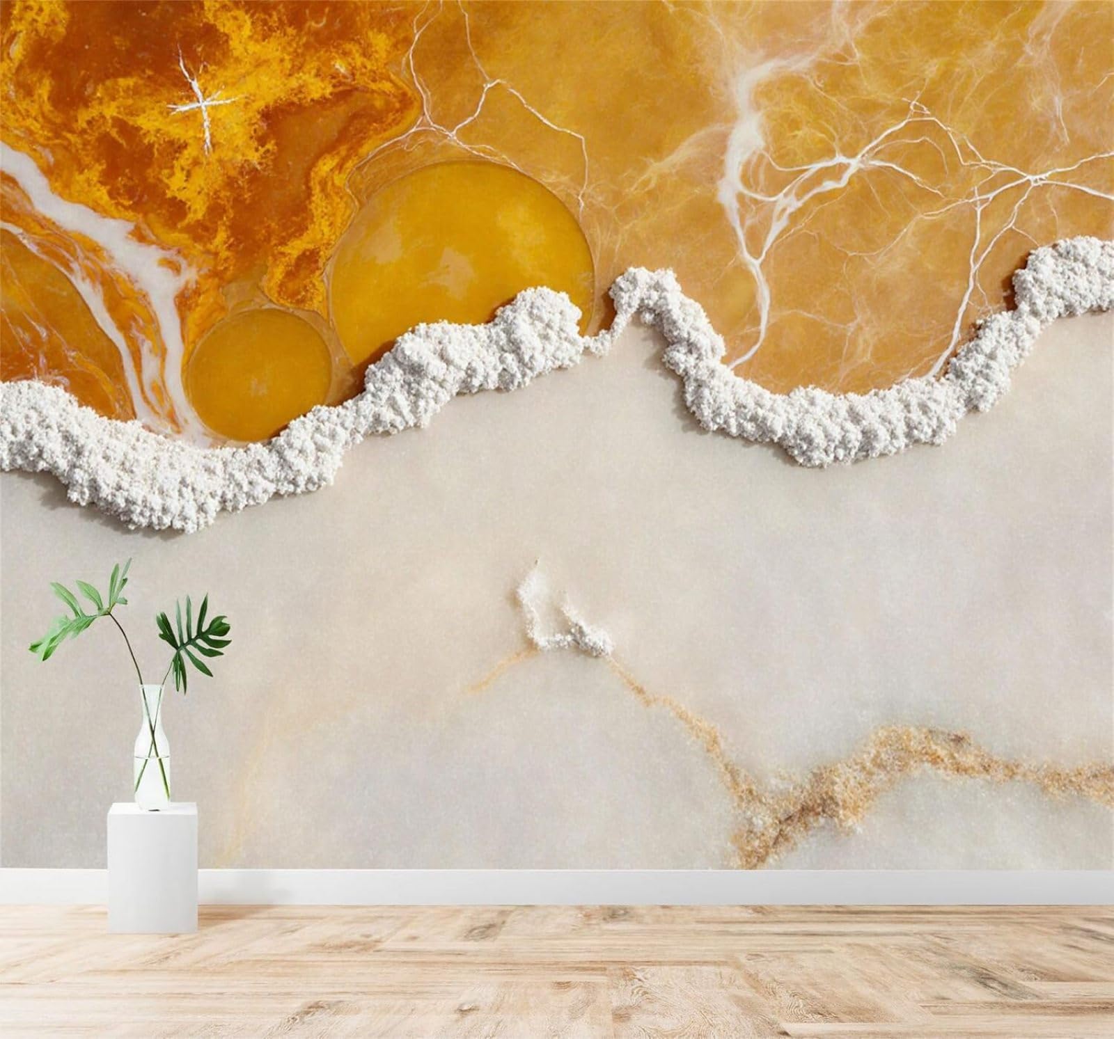 XLMING Abstract Gold Marble Texture White Crystal Border 3D Wallpaper Premium Textured Silk Study Dining Living Room Bedroom Sofa TV Wall Easy Install-250cm×170cm
