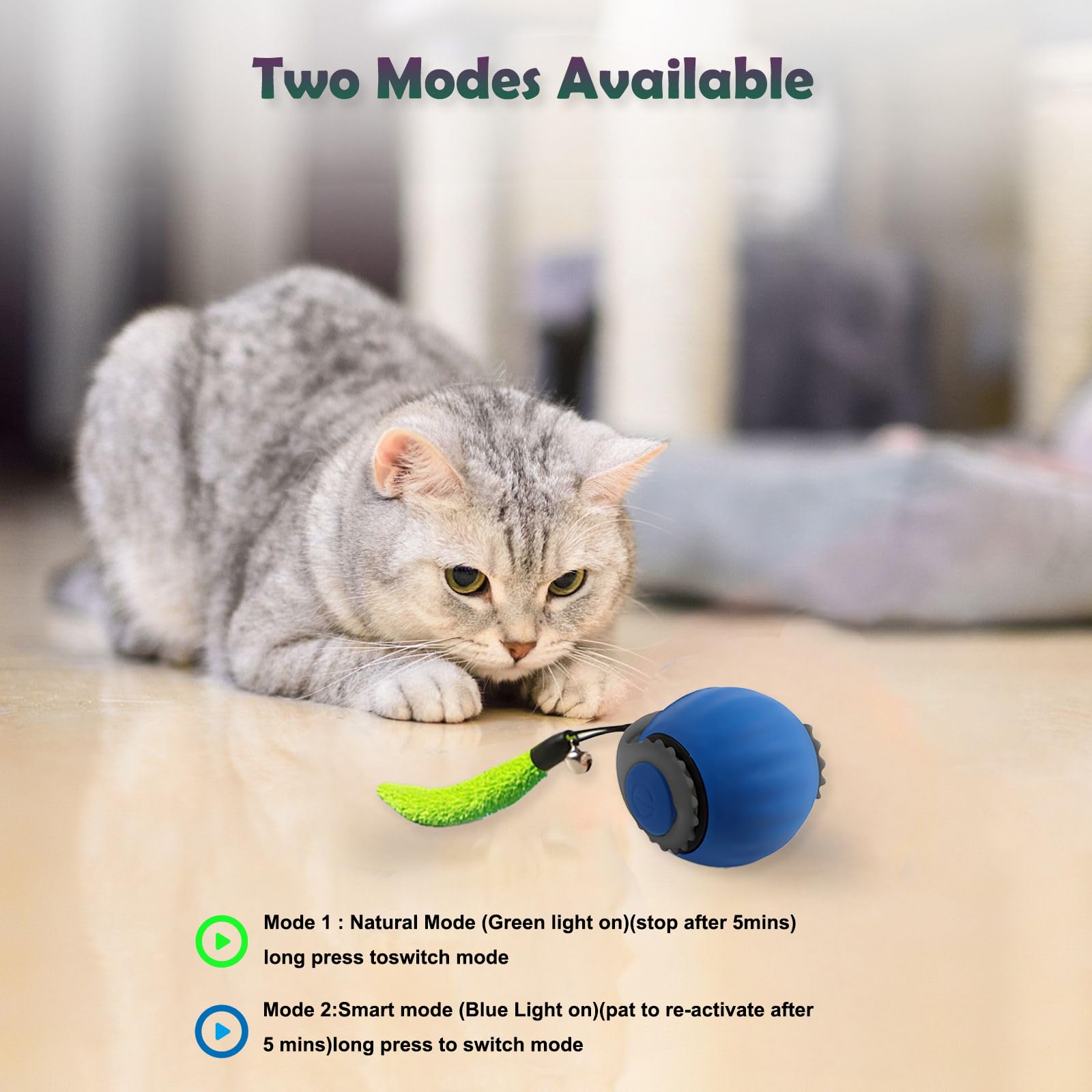 Jouet interactif pour chat d'intérieur - Balle à rouler rapidement sur tapis (bleu)