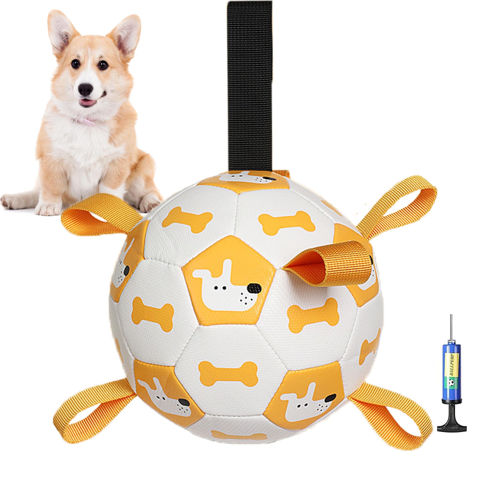 YUEMING Pelota Juguete Perro, 19cm Juguetes Interactivos de Fútbol para Perros con Lengüetas de Agarre y Bomba, Pelota Juguete Duradera para Perros Medianos y Pequeños para Juegos de Buscar y Tirar