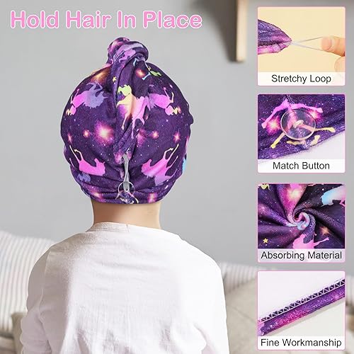 Miniatura 10 de Basumee Paquete de 2 toallas de microfibra para el cabello de secado rápido con botones turbantes para el cabello mojado toalla para la cabeza para