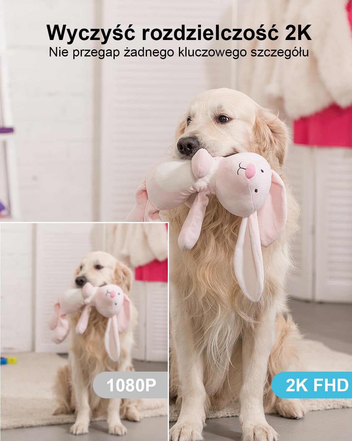GENBOLT 2K Kameras Bezpieczeństwa WiFi Wewnętrzna, Pan Tilt Kamera dla zwierząt i bateria 5000 mAh, IP Kamera CCTV Niania Kamera dla psa Elektroniczna niania z detekcją PIR