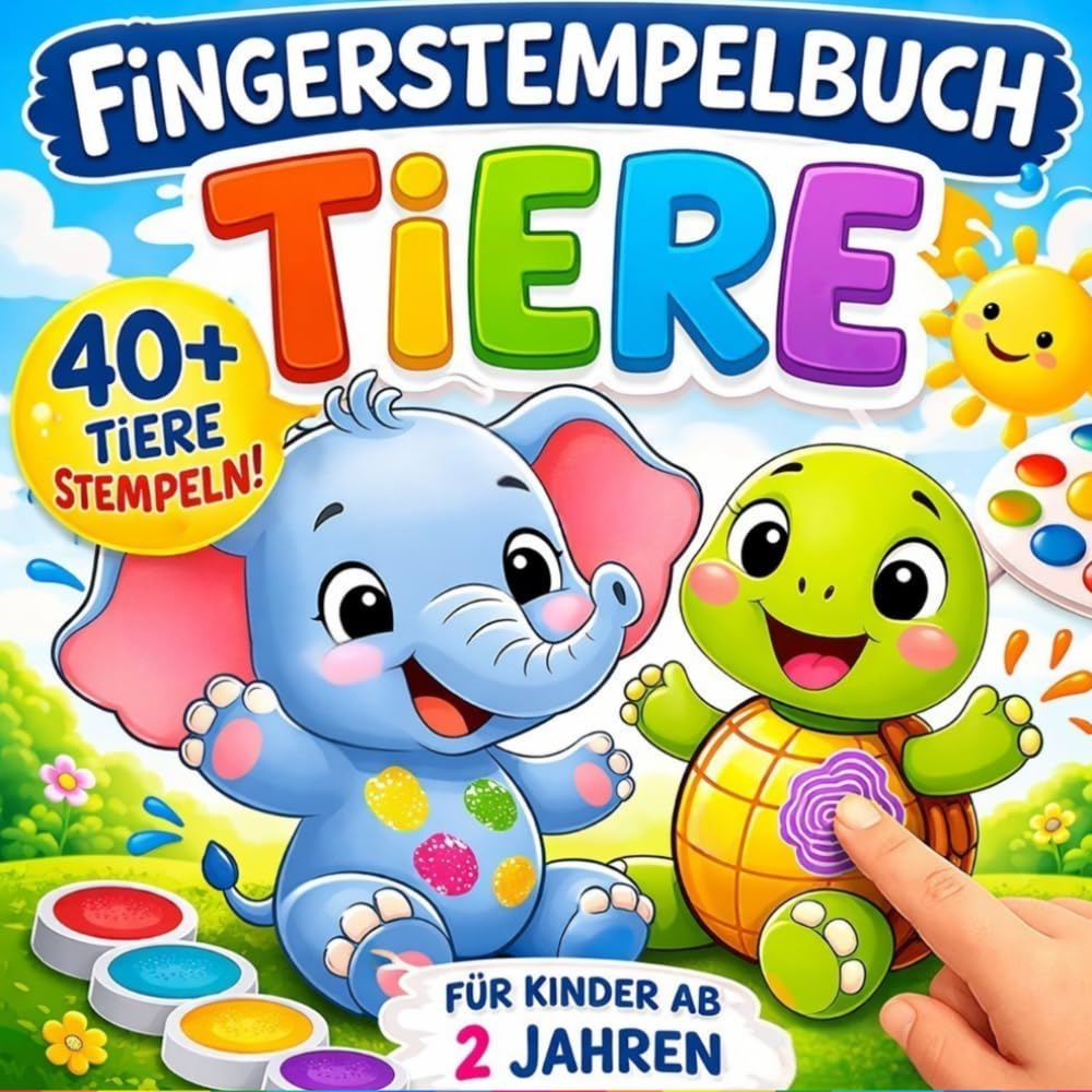Fingerstempelbuch ab 2 Jahren: 50 Seiten mit niedlichen Tieren – Fördert Kreativität und Feinmotorik für Kleinkinder