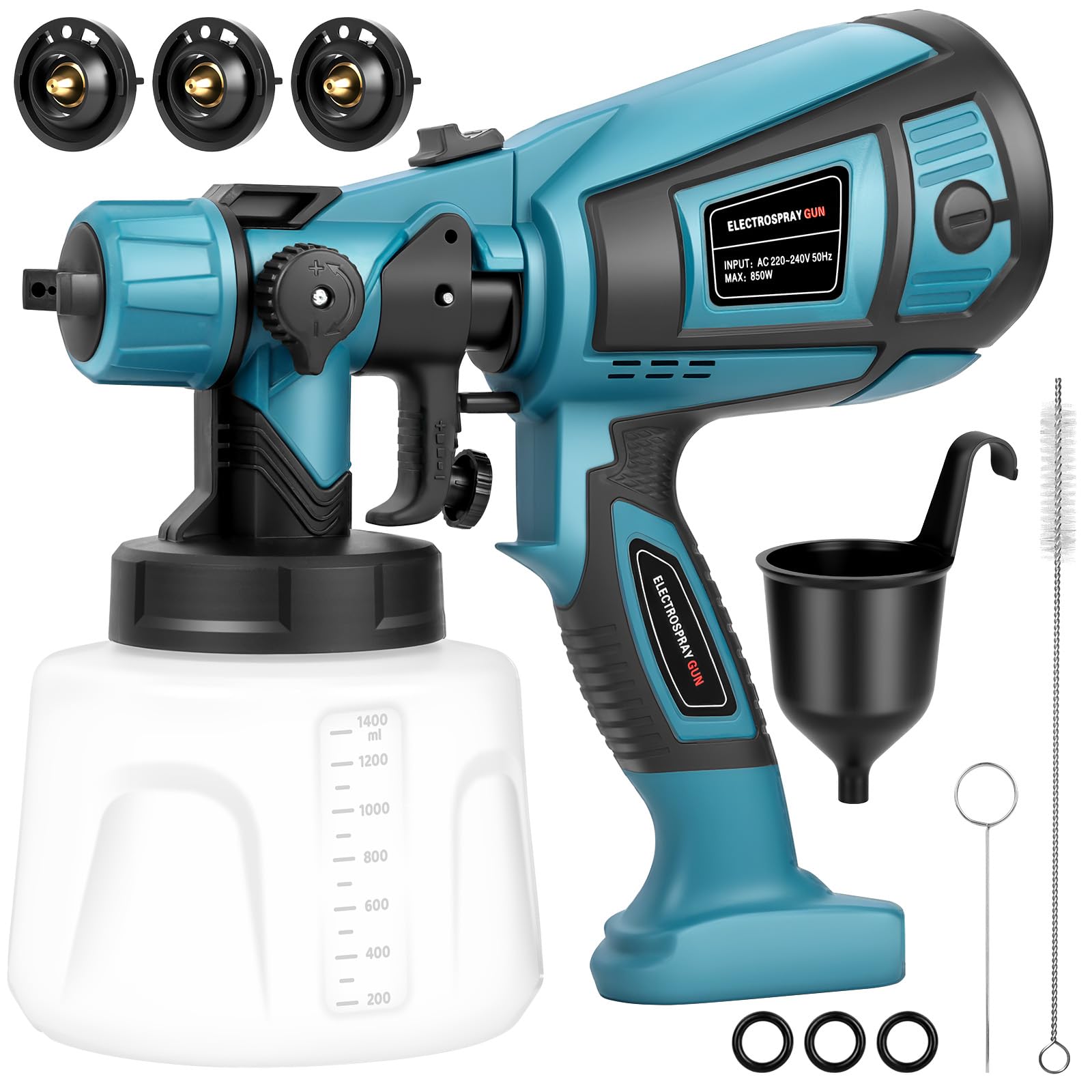 HOTUT Sistema a Spruzzo di Colore,Pistola a Spruzzo Elettrica con Contenitore da 1400ml,650W Spruzzatore Vernice con 3 Ugelli e 3 Modalità per Mobili, Recinzioni, Interni ed Esterni Casa