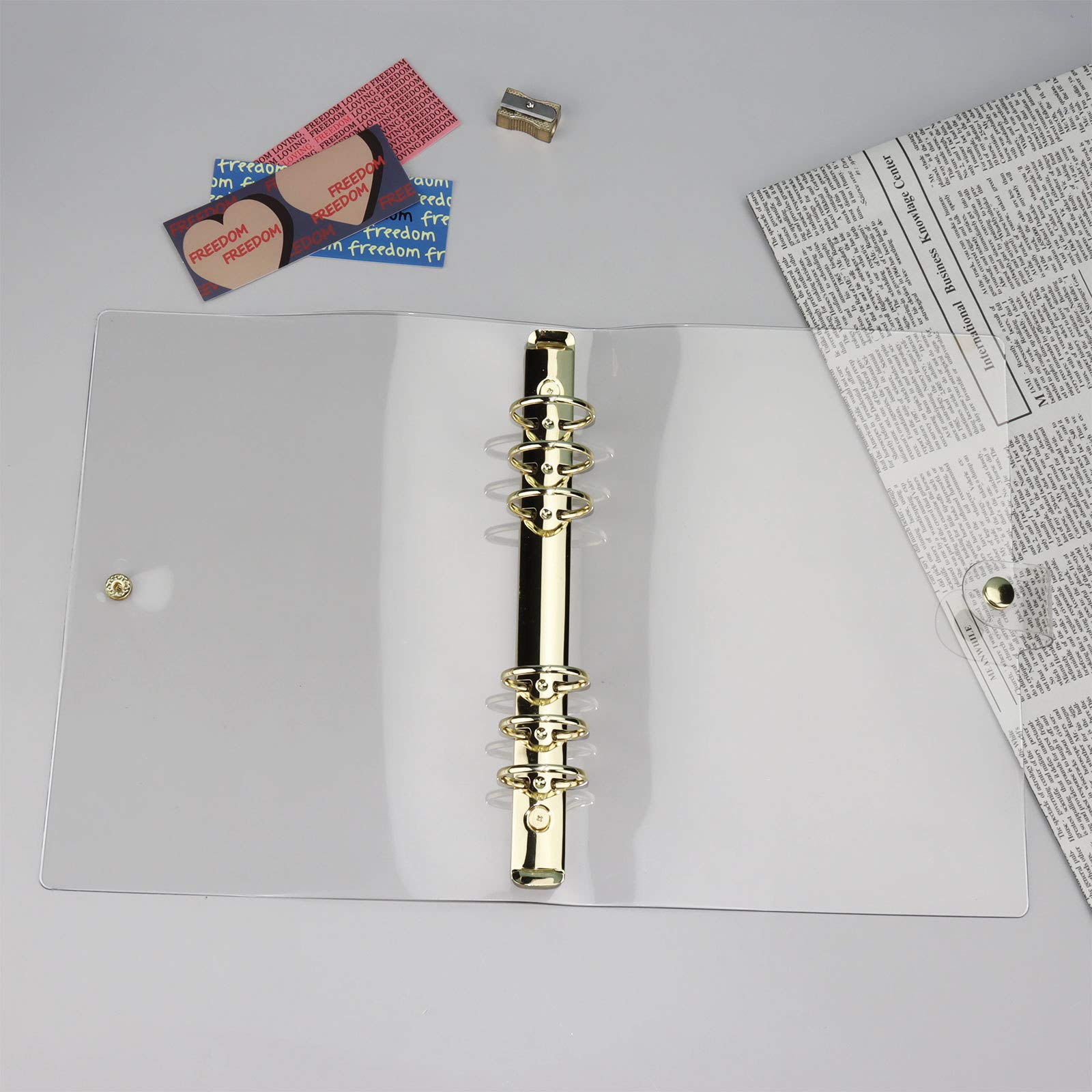 Classeur A5 à Paillettes Transparent - 6 Anneaux En Acier, Fermeture Pression, Pour Planner Ou Cahier