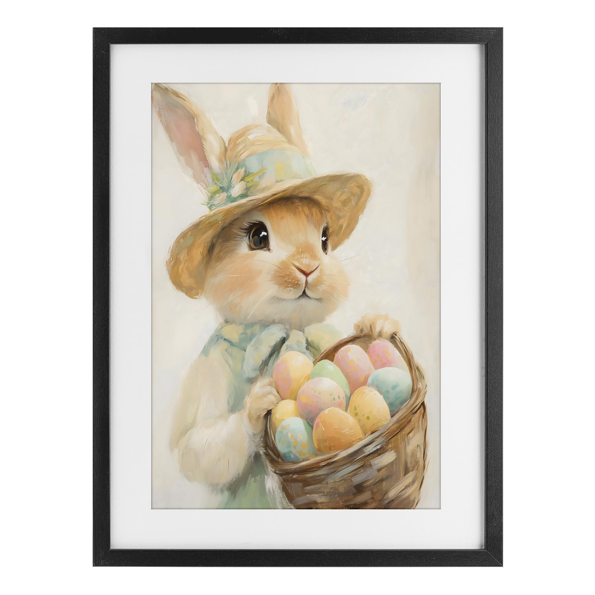 Cesto per uova di Pasqua con coniglio, 35,6 x 50,8 cm, stampa incorniciata