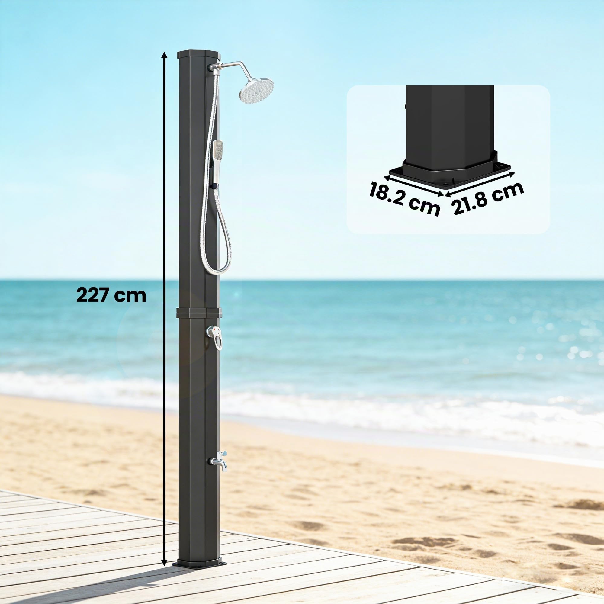 Outsunny Doccia Solare da Giardino 60L con 2 Soffioni a Pioggia, Nero