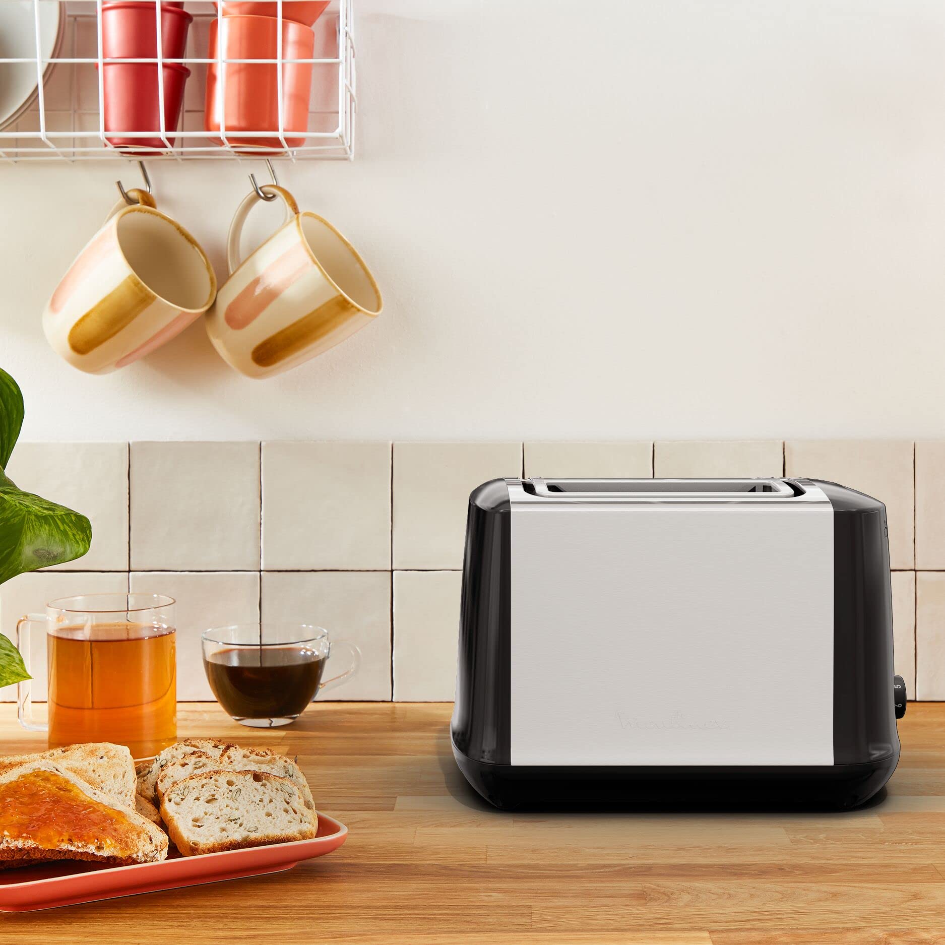Moulinex Subito LT340811 Tostadora 2 ranuras y 7 ajustes/tiempo de tostado, función Stop, bandeja recoge-migas, 2 ajustes con iluminación para funciones descongelar y recalentar, Negra