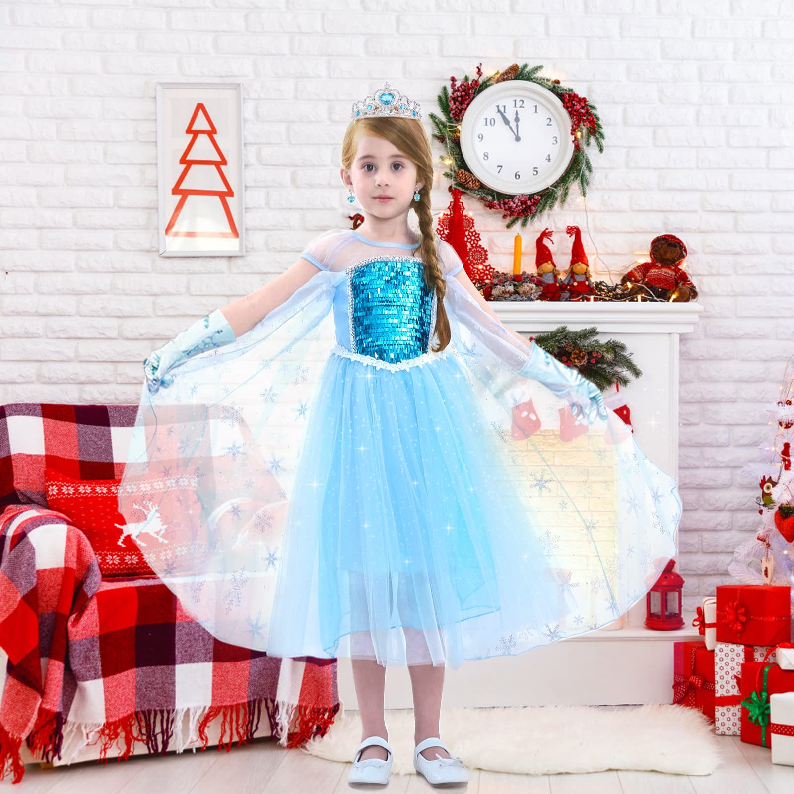URAQT Elsa Dress, Elsa Costume with Elsa Dress Up Accessories Set