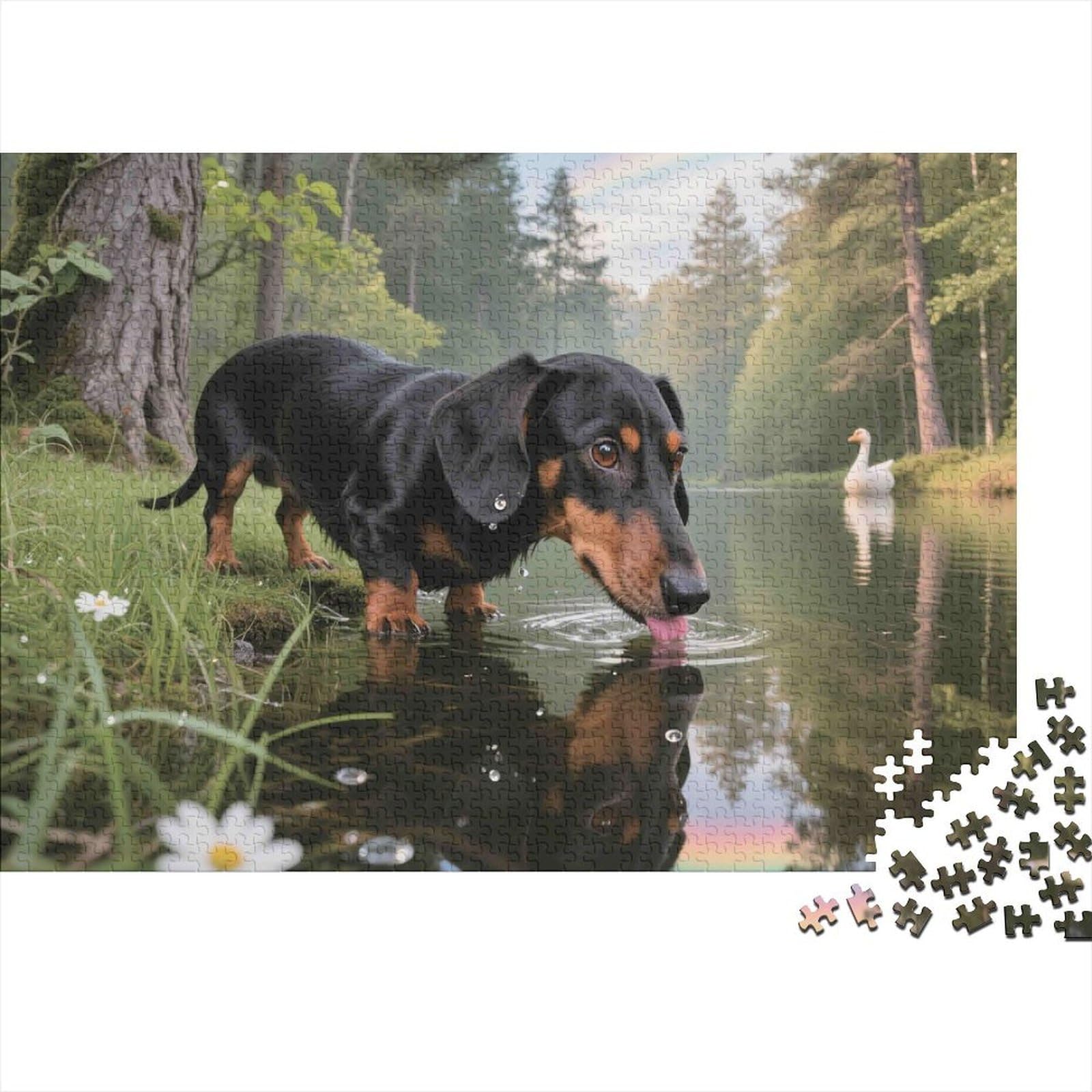 Short Haired Hunting Dog 1000 Piece Jigsaw Puzzle Paper for Adults Lake Forest Scene Puzzle Game for Family Relax Focus Gift 52x38cm/1000pcs